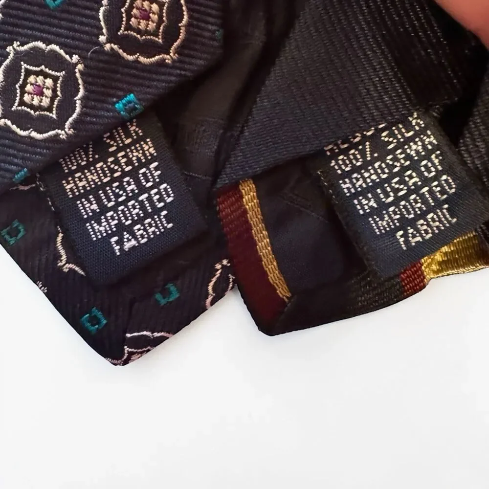 Lot 4 Vintage Lands End Silk Ties Navy Blue Striped Geometric Preppy Mens Bundle